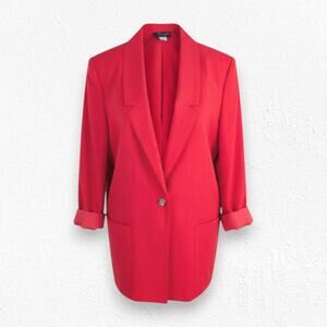 1980s Vintage Red Oversized Single Button Power Suit Jacket Blazer Size 14